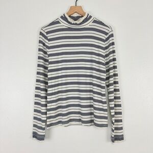 J.Crew Vintage Ribbed Ruffle Mock Neck Sweater Top XL Striped Cream Navy NWT